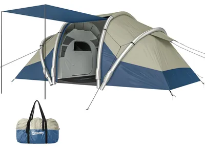 Produktbild von Aufblasbares Zelt 4 Personen Schneller Aufbau Outdoor Camping Zelt mit 2 Schlafzimmer Mesh Fenster Vordach