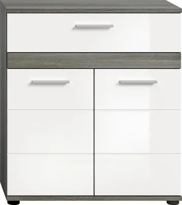 Produktbild von Midischrank Blake Bad in Rauchsilber Nachbildung und weiß hochglanz tiefzieh B/H/T: 70x79x31 cm
