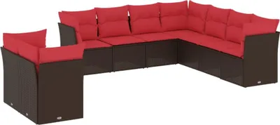 Image de vidaXL Ensemble de 9 canapés de jardin avec coussins, marron, polyrattan