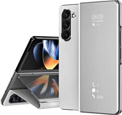 Image de Etui pour Samsung Galaxy Z Fold 6 coque miroir transparente, support en cuirPolyuréthaneArgent
