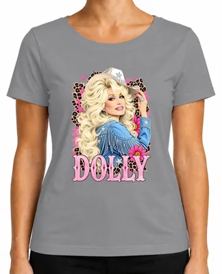 Immagine prodotto di Maglietta da donna, colore grigio, taglia L, con la scritta "Dolly Parton", icona della musica country, immagine di cowgirl, stile western e retrò, cantante