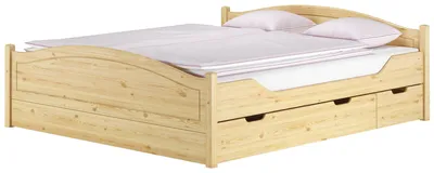 Produktbild von Komfortables Doppelbett Futonbett Gästebett 180x200 Kiefer massiv natur Zubehör wählbar V-60.33-18nur Bettgestell mit Doppelbettkasten