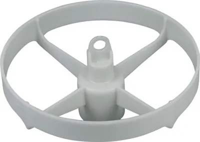 A white plastic disc holder with four spokes radiating from a central hub, designed for kitchen appliances.