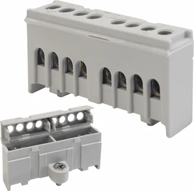 Produktbild von Verteilerklemme Verbindungsklemme für Hutschiene Phasen Leiterklemme grau 8 x 16mm²
