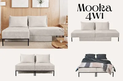Produktbild von Kaiser Möbel Ecksofa mit schlaffunktion, Sofa, Betten, Liegestuhl, MOOKA 4in1-Multifunktions-System, stoff Velo Grün Links