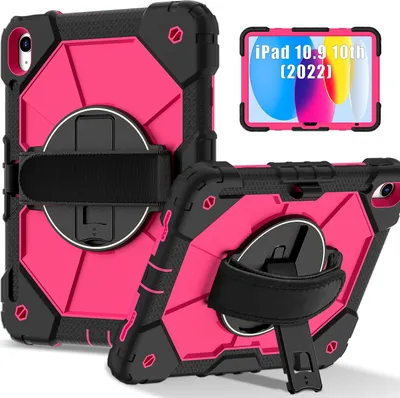 Obrázek produktu pro Pouzdro pro iPad 10th Gen 2022 10,9 palec, pouzdro na tablet s 360° otočným popruhem na ruku a stojánkem černé Růžový
