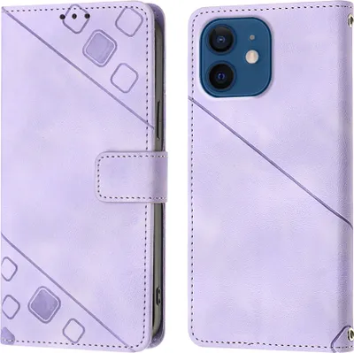 Produktbild von Hülle für iPhone 12 / 12 Pro Prägung Flip Leder Brieftasche Schutzhülle mit Ständer Lila