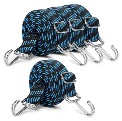 Image de Élastiques avec crochet, lot de 4, 200 cm, bleu, plats, extra résistants