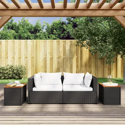 Produktbild von (Design 2026） Garten-Beistelltische 2 Stk Schwarz 55x34x37cm Poly Rattan Holz - HOMMIE 696048 - Gartentische