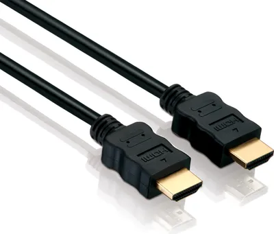 A close-up studio shot of two HDMI cables with gold-plated connectors against a white background.