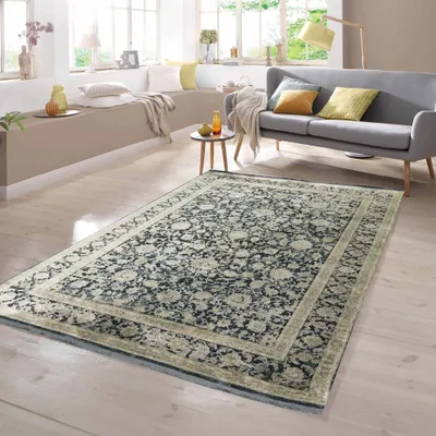 Obrázok produktu pre Moderný koberec s orientálnym kvetinovým vzorom v béžovej a čiernej farbe, rozmery – 160 x 230 cm