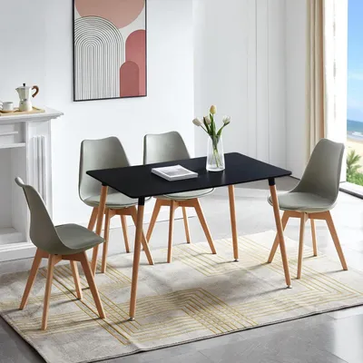 Produktbild von Esszimmergruppe Esstisch mit 4 Stühlen Rechteckig Schwarz/Grau 110x70cm