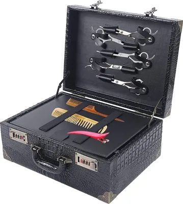 Produktbild von Profesionální kadeřník Cestovní organizér Box Tool Case s heslem uzamčení styl skladování Attache Vestil Case s rozdělovačem pro stylisty Pet Grooming Retro kabelky Toolbox