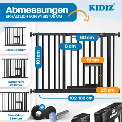 Image de KIDIZ® Barrière de sécurité à clipser avec chatière, Barrière de sécurité, Autoclose Barrière d'escalier pour enfants sans percer | Protection stop 90°, pivotante, Barrière de sécurité pour escaliers