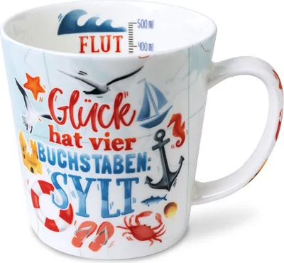 Produktbild von Kaffeebecher Meerglück Sylt, Kaffeetasse Tassen Teetassen Kaffeepott Henkelbecher Nordsee