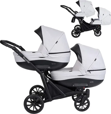Produktbild von Kinderwagen BOOSTER 2 in 1 Komplettset Zwillingskinderwagen Geschwisterwagen Zwillingsbuggy Doppelkinderwagen (Grau)