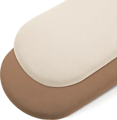 Produktbild von Peepeemax Musselin Spannbettlaken Beistellbett 90x55 cm, Kinderwagen Stubenwagen Matratzenbezug für Babybett, 2er Pack, Hellbraun