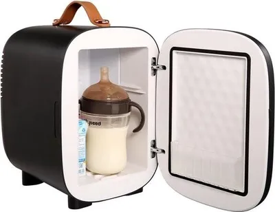 Image de mini-réfrigérateur 4 litres pour 6 boîtes, fonction 2 en 1 (refroidissement et chauffage), verrouillable, réfrigérateur compact pour boissons, 9 V DC / 220 V AC, pour les bureaux et les résidences universitaires, boissons, cosmétiques, noir