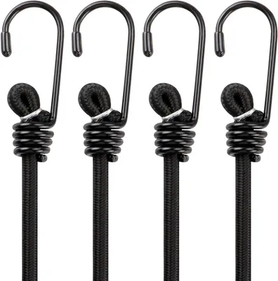 Produktbild von Premium 61 cm (24 Zoll) extra starke elastische Bungee-Seile mit Karabinerhaken, wetterfest, für Verdecke/Ladung/Motorrad - Schwarz