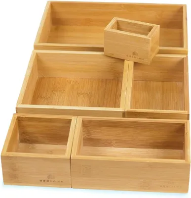 Image de addhome Système de rangement à tiroirs en bambou, composé de 6 bacs en bois