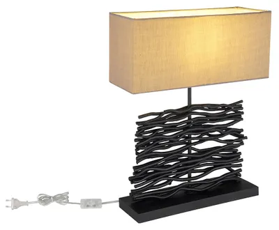 Produktbild von LED Tischleuchte, Holz, Stoffschirm, grau, schwarz, H 50 cm