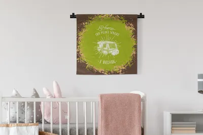 Produktbild von MuchoWow® Wandteppich Wandbehang Vintage - Wohnwagen - Grün 60x60 cm Tapisserie Dekoration Wandtuch - Dekorationen - Wand Decke