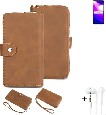 Produktbild von K-S-Trade Handy Schutz Hülle kompatibel mit Xiaomi Mi 10 Lite 5G + Kopfhörer Portemonnee Tasche Wallet-Case Bookstyle-Etui braun (1x)