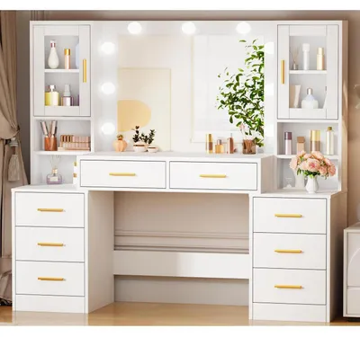 Immagine prodotto di Comò da trucco con illuminazione a LED, 8 cassetti, bianco, 140x40x140 cm
