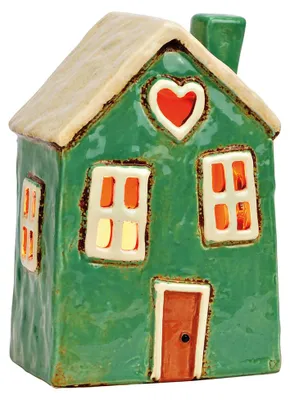 Productafbeelding van Lichthuis van aardewerk, groen (B/H/D) 12x18x9cm