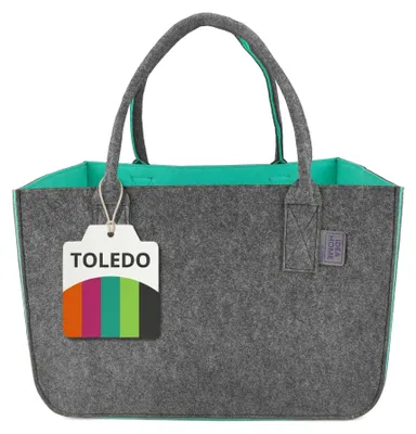 Zdjęcie produktu dla Torba filcowa Idea Home Toledo, turkusowo-szara, duża torba typu shopper, kosz filcowy, torba na drewno kominkowe