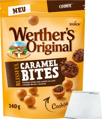 Produktbild von Werther's Original Blissful Caramel Bites Cookie (140g Beutel) + usy Block