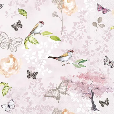 Produktbild von Servietten Lunch 33x33cm 3-Lagig 20 Servietten Vögel Schmetterlinge Napkin 33 Birds and butterflies pink