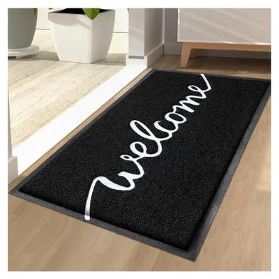 Produktbild von Fußmatte für Innen- und Außenbereich, rutschfeste Schmutzfangmatte, waschbare Türmatte für Haustür, Eingangsbereich, Garten (44 x 76 cm, Schwarz)