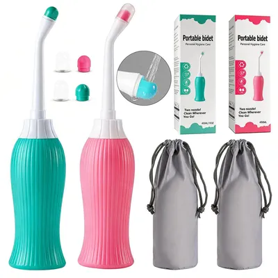 Produktbild von 2er Set Intimwaschflasche 450 ml, Peri Bottle Postpartum, gebogene Düse, tragbar, BPA-frei, für Wochenbett Pflege, Frauen Baby Senioren, Intimhygiene