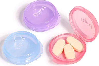 Produktbild von Tablettenbox Klein für Unterwegs 3 Stück Pillendose Vitamine Fischöl Tabletten Blau Lila Rosa