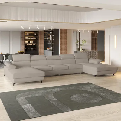 Produktbild von Masseno Ecksofa VIVENTE mit Schlaffunktion U-Form, Sofa mit Bettkasten, Wohnzimmersofa, Couch, Soffa, Bettsofa, Couchgarnitur- Beige, QUELLE 05