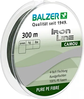 Produktbild von Balzer Iron Line 4 Camou Grün - 300m geflochtene Angelschnur, Durchmesser/Tragkraft:0.22mm / 14.20kg
