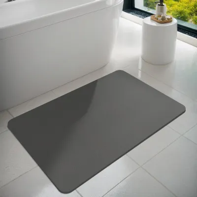 Image de Tapis de bain, tapis de sol, en caoutchouc, antidérapant, fin, absorbant, à séchage rapide, tapis anti-salissures pour le sol de la salle de bain, la baignoire et la douche extérieure (gris foncé, 43 x 80 cm)
