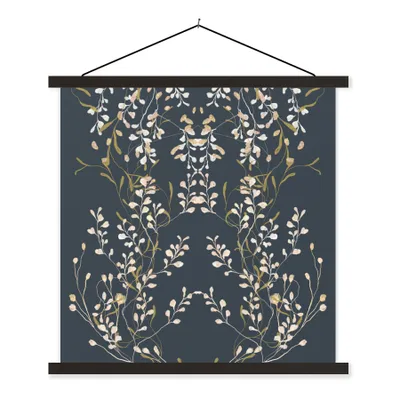 Produktbild von MuchoWow® Textilposter Pastell - Design - Blau - Blumen 60x60 cm mit schwarzem Rahmen - Posteraufhänger