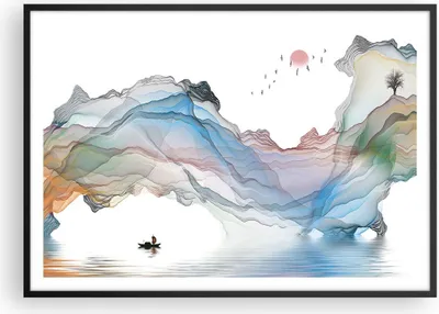 Produktbild von Gerahmtes Poster - Schwarzer Rahmen - Wellen Berge Fee - 100x70 cm - Wand Bild - Wanddeko - Wandbilder - Kunstposter - Wandposter - Bilderrahmen - Bilder - Kunstdruck - P2BAA100x70-4684
