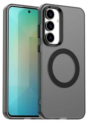 A smartphone case with a magnetic ring is shown on a smartphone.