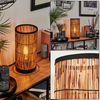 Produktbild von Stupinigi moderne Tischlampe aus Metall/Rattan in Schwarz/Natur