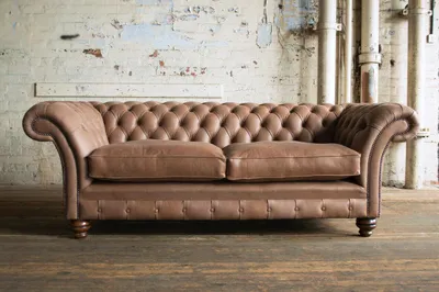Produktbild von Braune Chesterfield Leder Couch Klassische Sofa Sitz Polster Stoffsofas