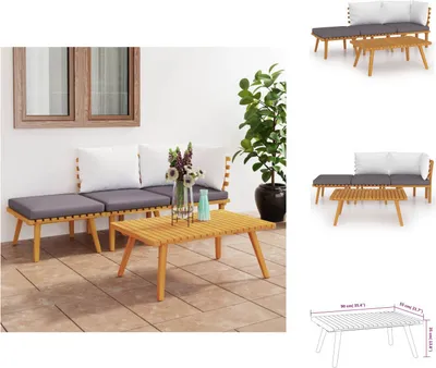 Productafbeelding van vidaXL 4-delige loungeset voor de tuin met kussens, gemaakt van massief acaciahout - Tuinmeubelsets