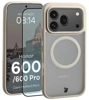 Produktbild von Schutzhülle mit Magnetring + gehärtetem Glas für Honor 600 5G / 600 Pro 5G, Bizon MatteO Pack, Getönt-Beige