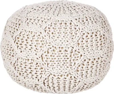Produktbild von BELIANI Pouf Hellbeige aus Baumwolle Makramee 50 x 50 x 35 cm Rund Boho Stil Wohnaccessoires für Wohnzimmer Schlafzimmer Flur
