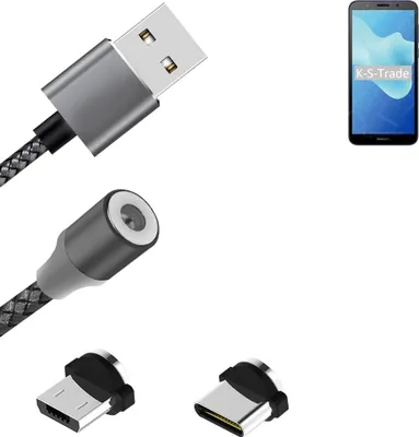 Produktbild von K-S-Trade Hochwertiges Magnet-Lade-kabel Sync-Kabel Daten-Kabel für Huawei Y5 2018 mit USB-Typ-C-Anschluss und Micro-USB-Anschluss 2A bis zu 480mbps