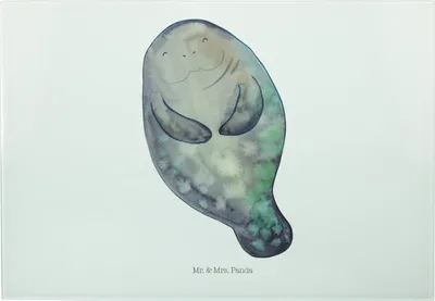 Produktbild von Mr. & Mrs. Panda Servierplatte Seekuh Happy - Weiß - Geschenk, Seekühe, schneidbrett, Meer, Selbstliebe, Liebeskummer, Brotzeitplatte, Schneidebrett Glas, Achtsamkeit