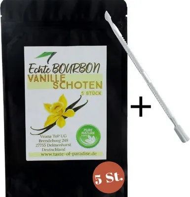 Produktbild von Bourbon Vanilleschoten (5 Stk.) 100% Madagascar - 18-20cm Top Gourmet Qualität + gratis Vanillemesser