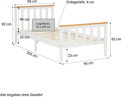 Produktbild von Homestyle4u Kinderbett 90x200 mit Lattenrost Weiß Natur Jugendbett HolzbettKopf- und Fußteil